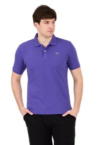 La Martina - LA MARTINA Fioletowe męskie polo z małym logo, Rozmiar XXL. Typ kołnierza: polo. Kolor: fioletowy #6