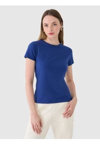 4f - 4F T-shirt slim z nadrukiem damski - granatowy S. Okazja: na co dzień. Kolor: niebieski. Materiał: dzianina, bawełna, jersey, materiał, elastan. Wzór: nadruk. Styl: klasyczny, sportowy, casual