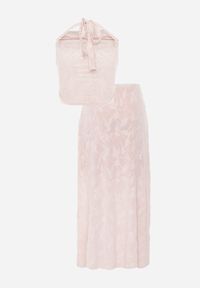 Born2be - Różowy Letni Komplet z Domieszką Wiskozy Bluzka z Wiązaniem z Tyłu i Spódnica Mairir. Kolor: różowy. Materiał: wiskoza #7