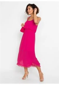Sukienka midi z falbaną bonprix różowy. Kolor: różowy. Styl: elegancki. Długość: midi #3