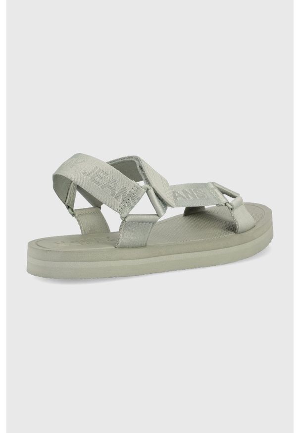 Tommy Jeans sandały męskie kolor szary. Zapięcie: rzepy. Kolor: szary. Materiał: materiał. Wzór: gładki. Obcas: na obcasie. Wysokość obcasa: niski