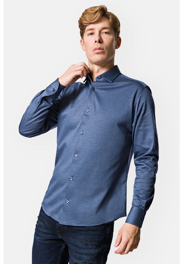 Lancerto - Koszula z Dzianiny Niebieska Ophelia. Kolor: niebieski. Materiał: bawełna