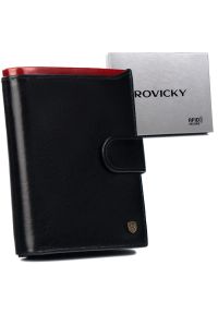 ROVICKY - Portfel skórzany Rovicky N4-RVT-6870 Black+Red czarny. Kolor: czarny. Materiał: skóra