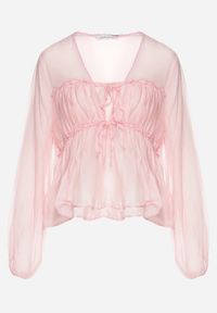 Born2be - Różowa Transparentna Bluzka z Wiskozą i Wiązaniem Zarestra. Okazja: na co dzień. Kolor: różowy. Materiał: wiskoza. Styl: casual #3