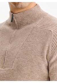 Pako Lorente - PAKO LORENTE - Beżowy sweter z rozpinaną stójką. Okazja: na co dzień. Typ kołnierza: kołnierzyk stójkowy. Kolor: beżowy, niebieski. Materiał: wełna, poliamid. Sezon: jesień. Styl: casual #2