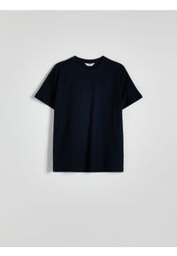 Reserved - Strukturalny t-shirt regular fit - granatowy. Kolor: niebieski. Materiał: bawełna