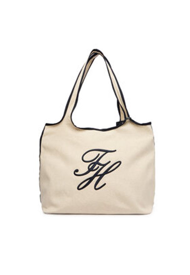 TOMMY HILFIGER - Tommy Hilfiger Torebka Th Summer Tote Canvas AW0AW18398 Biały. Kolor: biały