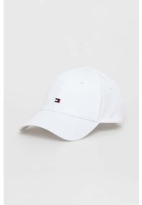 TOMMY HILFIGER - Tommy Hilfiger czapka z daszkiem bawełniana kolor biały gładka. Kolor: biały. Materiał: bawełna. Wzór: gładki #1