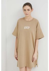 GAP sukienka kolor beżowy mini oversize. Kolor: beżowy. Materiał: dzianina. Długość rękawa: krótki rękaw. Typ sukienki: oversize. Długość: mini #1