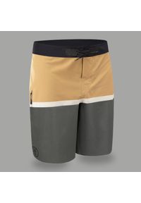 OLAIAN - Spodenki surfingowe standardowe męskie Olaian 900 Dude Flat Belt. Kolor: wielokolorowy, czarny, zielony. Materiał: materiał, poliester, elastan. Wzór: aplikacja. Styl: klasyczny