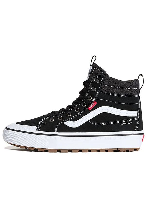 Buty męskie Vans SK8-Hi Waterproof VN000DAQBA21 - czarne. Kolor: czarny. Materiał: guma, syntetyk, skóra, materiał. Szerokość cholewki: normalna. Technologia: Primaloft. Sezon: jesień. Model: Vans SK8