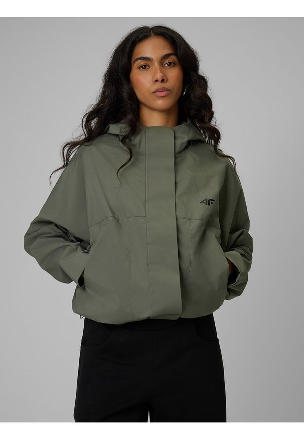 4f - 4F Kurtka przejściowa damska - khaki M. Okazja: na co dzień. Kolor: oliwkowy, brązowy, wielokolorowy. Materiał: materiał. Wzór: gładki. Styl: casual