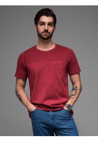 Ombre Clothing - T-shirt LOOSE FIT męski z kieszonką – czerwony V3 - Rozmiar: XL. Okazja: na co dzień. Kolor: czerwony. Materiał: prążkowany, bawełna. Wzór: aplikacja. Styl: klasyczny, casual #7