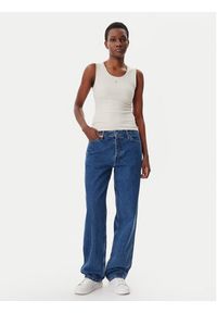 Tommy Jeans Top Essential DW0DW20673 Beżowy Slim Fit. Kolor: beżowy. Materiał: bawełna