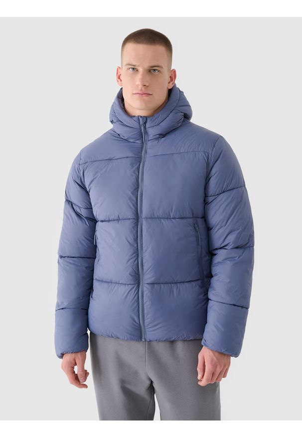 4f - 4F Kurtka puchowa z syntetycznym wypełnieniem męska - granatowa XXL. Okazja: na co dzień. Typ kołnierza: kaptur. Kolor: niebieski. Materiał: puch, syntetyk. Wzór: gładki. Sezon: zima. Styl: casual, klasyczny, sportowy