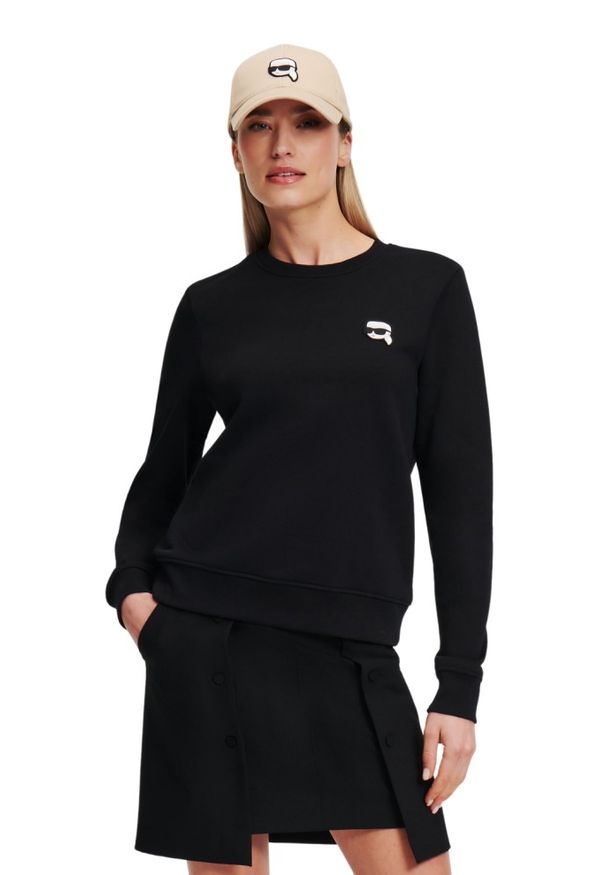 Karl Lagerfeld - KARL LAGERFELD Czarna damska bluza Ikonik 2.0. Kolor: czarny. Materiał: bawełna, materiał. Styl: elegancki