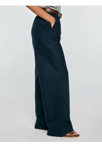 Big-Star - Spodnie damskie wide z domieszką lnu granatowe Malusi 403. Stan: podwyższony. Kolor: niebieski. Materiał: len. Sezon: lato. Styl: elegancki #2
