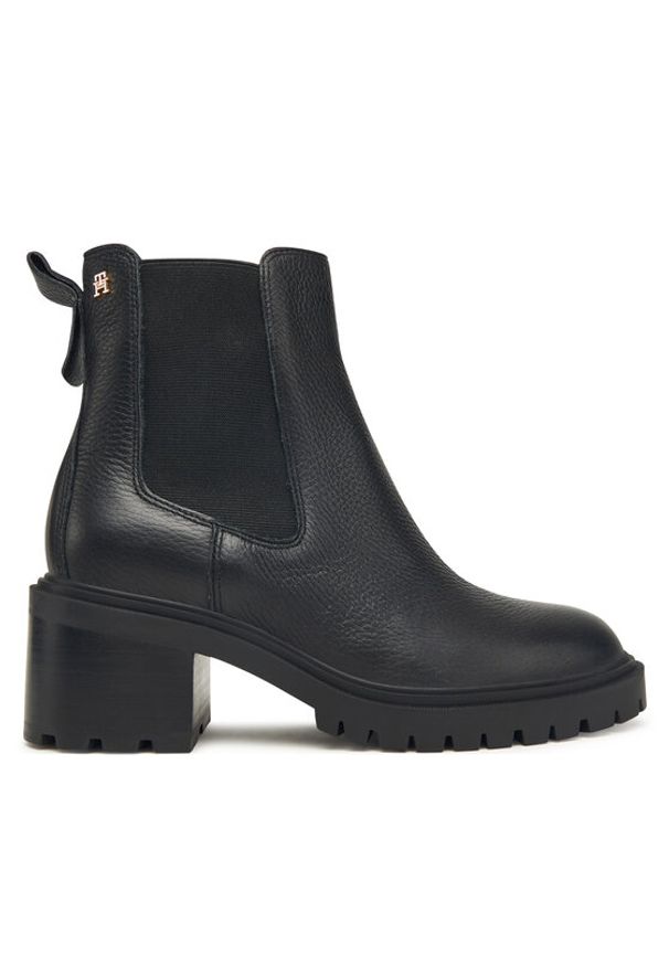 TOMMY HILFIGER - Tommy Hilfiger Botki Th Leather Chelsea Cleated Heel FW0FW08774 Czarny. Kolor: czarny. Materiał: skóra