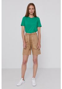 United Colors of Benetton Szorty damskie kolor beżowy gładkie high waist. Stan: podwyższony. Kolor: beżowy. Materiał: tkanina. Wzór: gładki #2