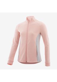DOMYOS - Bluza dziecięca Domyos rozpinana. Kolekcja: plus size. Kolor: różowy. Materiał: bawełna, materiał, poliester, elastan. Wzór: nadruk