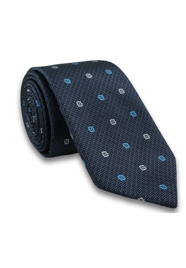 Elegancki Krawat Męski w Kwadraciki - 6,5cm- Chattier, Granatowy, Kolorowy. Kolor: niebieski. Materiał: tkanina. Wzór: grochy. Styl: elegancki