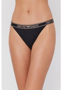 Emporio Armani Underwear Stringi kolor czarny. Kolor: czarny. Materiał: materiał, dzianina. Wzór: gładki #1