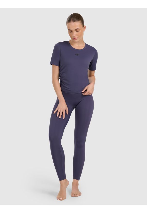 4f - 4F Top do jogi i pilatesu szybkoschnący damski - granatowy XS. Kolor: niebieski. Materiał: włókno, materiał, tkanina. Sport: joga i pilates