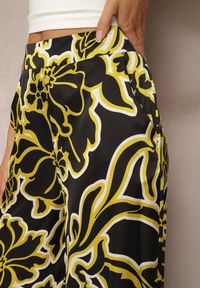 Renee - Czarno-Żółte Spodnie High Waist z Szerokimi Nogawkami Nulea. Stan: podwyższony. Kolor: czarny. Materiał: tkanina. Sezon: lato #3