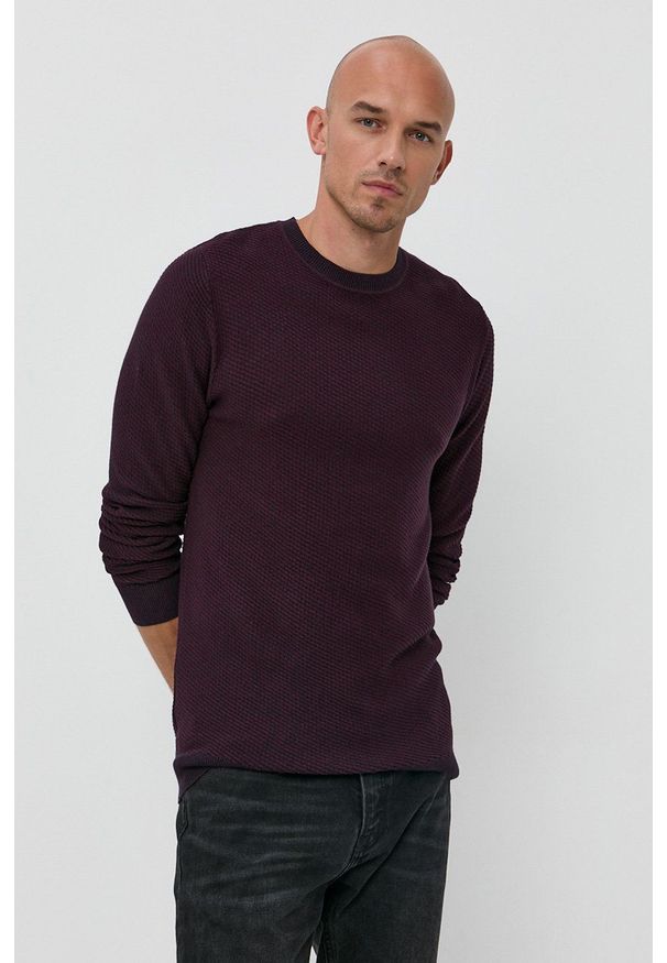 PRODUKT by Jack & Jones - Produkt by Jack & Jones Sweter męski kolor fioletowy. Okazja: na co dzień. Kolor: fioletowy. Materiał: dzianina. Długość rękawa: długi rękaw. Długość: długie. Wzór: ze splotem. Styl: casual