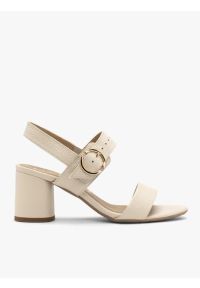 Ryłko - Kremowe sandały damskie. Zapięcie: klamry. Kolor: beżowy. Materiał: skóra. Sezon: lato. Obcas: na obcasie. Styl: street. Wysokość obcasa: średni #1