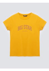 Big-Star - Koszulka damska bawełniana z logo BIG STA żółta Ramila 201. Okazja: na co dzień. Kolor: żółty. Materiał: bawełna. Wzór: nadruk. Styl: retro, casual, klasyczny