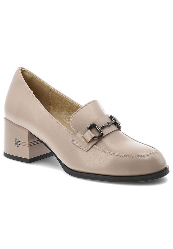 Półbuty damskie Vinceza, cholewka ze skóry naturalnej licowej wsuwany fason z ozdobnym paskiem i metalową klamrą, beżowe, 18116. Zapięcie: klamry. Kolor: beżowy. Materiał: skóra. Szerokość cholewki: normalna