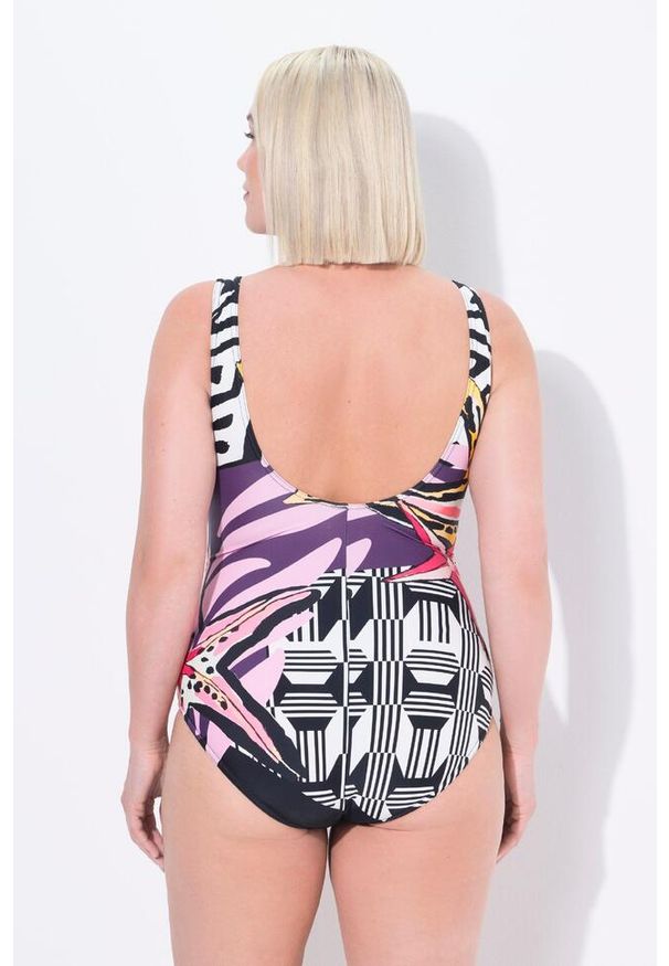 ULLA POPKEN - Damskie Strój kąpielowy bez miękkich miseczek głębokie wycięcie na plecach. Kolekcja: plus size. Kolor: biały. Materiał: poliamid, materiał, elastan