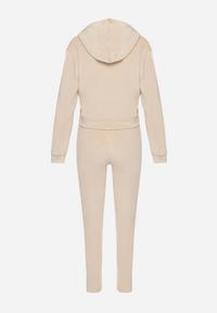 Born2be - Beżowy Welurowy Komplet Dresowy 2-Częściowy z Lampasami Bluza i Spodnie Atiriv. Kolor: beżowy. Materiał: welur, dresówka #4