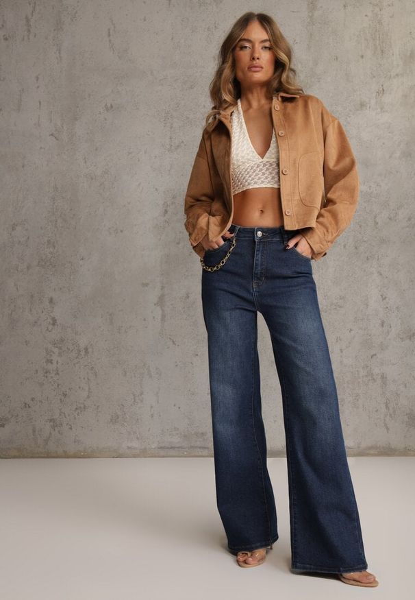 Renee - Niebieskie Jeansy Wide Leg Regular Waist z Bawełną i Domieszką Wiskozy Petocea. Kolor: niebieski