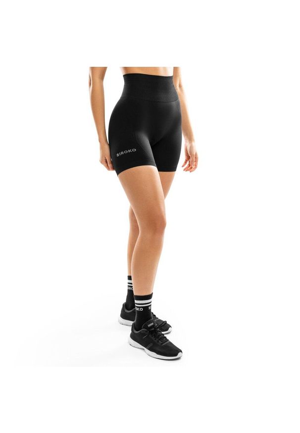SIROKO - Damskie bezszwowe krótkie legginsy kolarki treningowe Fitness Siroko Persist. Kolor: czarny. Materiał: materiał, tkanina. Długość: krótkie. Sport: fitness