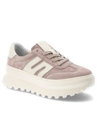 Sneakersy damskie Vinceza, cholewka ze skóry naturalnej zamszowej z kontrastowymi panelami klasyczne wiązanie masywna platformowa podeszwa, beżowe, 7. Kolor: beżowy. Materiał: zamsz, skóra. Szerokość cholewki: normalna #1