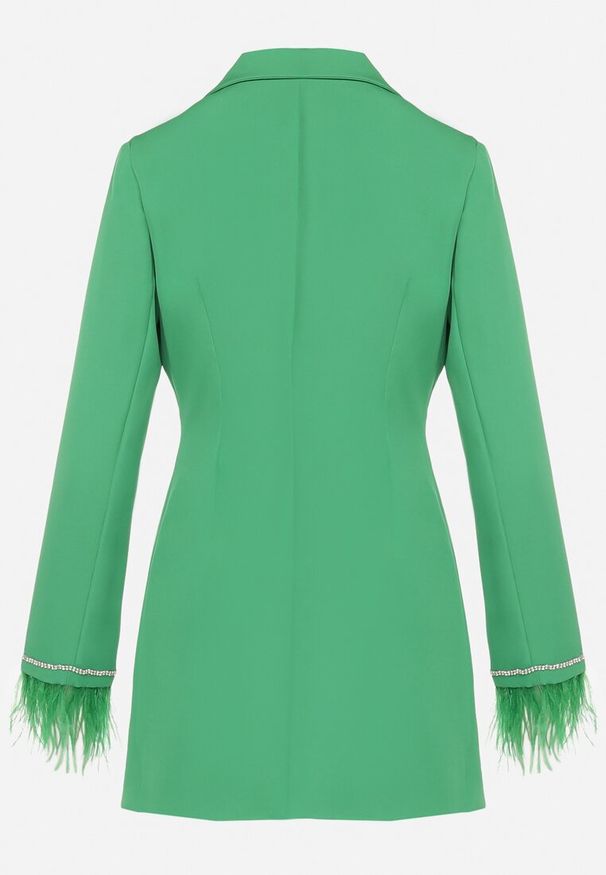 Born2be - Zielona Sukienka Mini o Fasonie Marynarki z Cyrkoniami Silveria. Kolor: zielony. Długość: mini