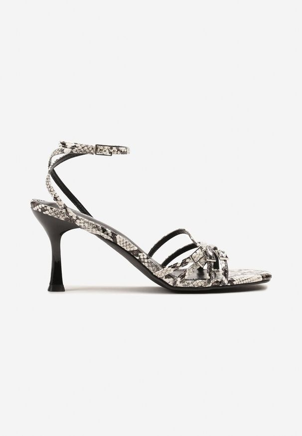 Renee - Wężowe Sandały z Cienkimi Paskami i Sprzączkami na Szpilce Galiven. Zapięcie: pasek. Kolor: czarny. Obcas: na szpilce