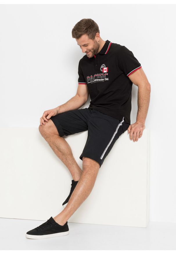 bonprix - Shirt polo z czystej bawełny, krótki rękaw (2 szt.). Typ kołnierza: polo. Kolor: czarny. Materiał: bawełna. Długość rękawa: krótki rękaw. Długość: krótkie. Wzór: nadruk