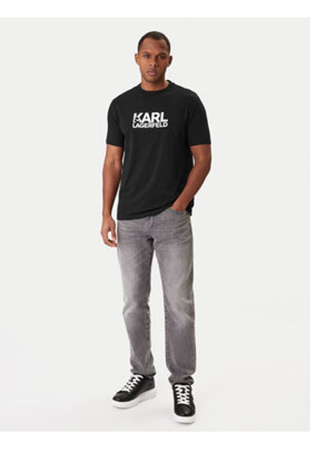 Karl Lagerfeld - KARL LAGERFELD T-Shirt 755780 561235 Czarny Regular Fit. Typ kołnierza: dekolt w karo. Kolor: czarny. Materiał: bawełna