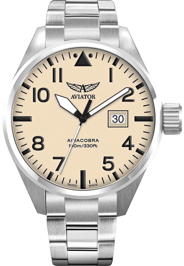 AVIATOR - Zegarek Aviator Zegarek męski Aviator V.1.22.0.190.5 srebrny. Kolor: srebrny