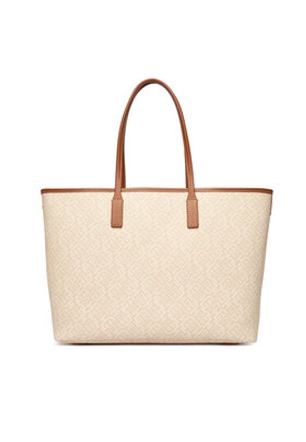 TOMMY HILFIGER - Tommy Hilfiger Torebka Th Monoplay Tote Le AW0AW17416 Beżowy. Kolor: beżowy. Materiał: skórzane