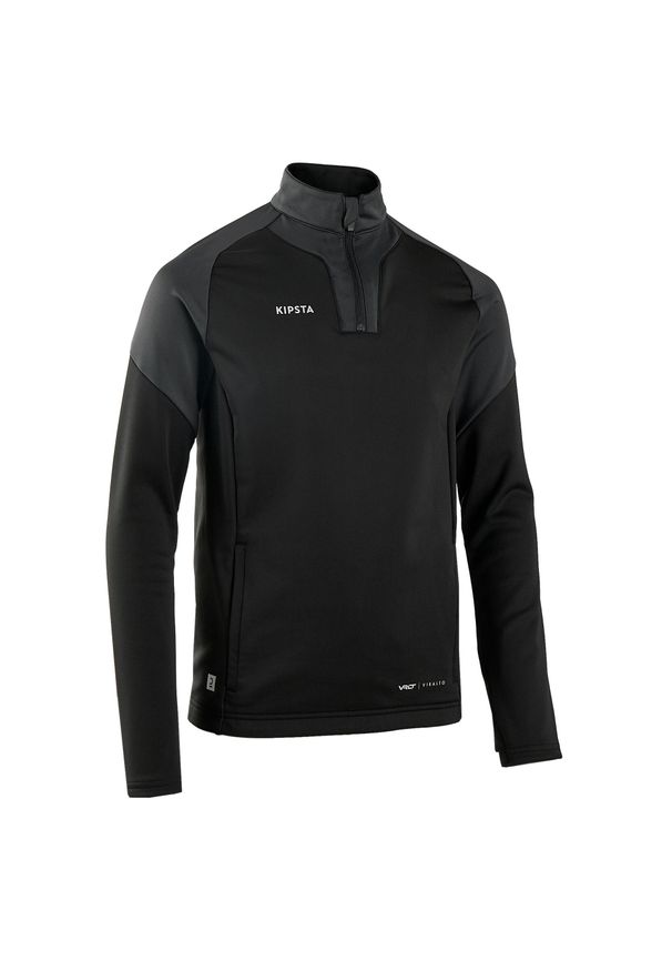 KIPSTA - Bluza do piłki nożnej dla dzieci Kipsta Viralto Club na krótki suwak. Okazja: na co dzień. Kolor: czarny, wielokolorowy, szary. Materiał: poliester, elastan, materiał. Sport: piłka nożna