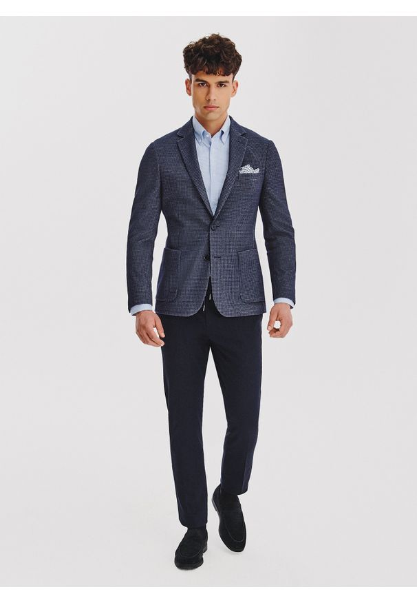 Pako Lorente - PAKO LORENTE - Casualowa marynarka męska w kolorze granatowym. Okazja: na co dzień. Kolor: niebieski. Materiał: poliester, bawełna, elastan. Styl: casual