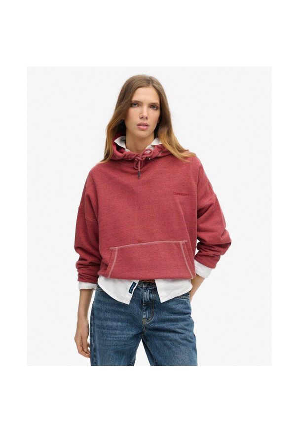 Superdry - Bluza z kapturem Essential Logo Overdyed.. Typ kołnierza: kaptur. Kolor: czerwony. Materiał: bawełna