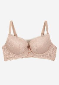 Renee - Jasnoróżowy Biustonosz Push Up Ozdobiony Koronką Temirenna. Kolor: różowy. Materiał: koronka. Rodzaj stanika: push-up. Wzór: aplikacja, koronka
