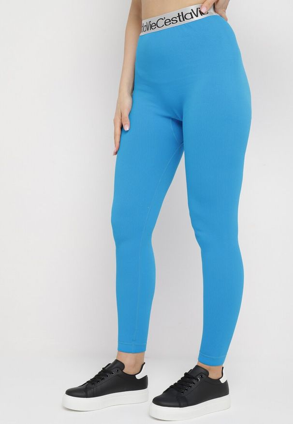 Born2be - Niebieskie Elastyczne Legginsy z Szeroką Gumą w Pasie Rindama. Kolor: niebieski. Materiał: guma. Styl: sportowy