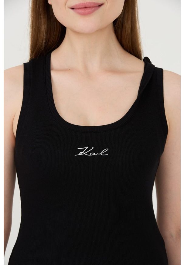 Karl Lagerfeld - KARL LAGERFELD Czarny damski top Logo Rib Tank, Rozmiar L. Kolor: czarny