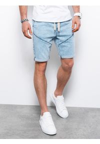 Ombre Clothing - Krótkie spodenki męskie jeansowe - jasny jeans V1 W361 - XL. Materiał: jeans. Długość: krótkie